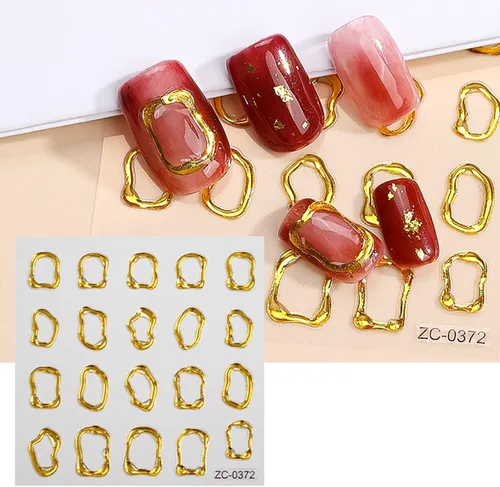 Miniatura 2 de Calcomanías de arte de uñas en relieve dorado 5D, calcomanías de cristal suave, marcos geométricos irregulares, calcomanías de corazón, diseños