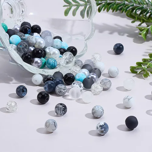 Miniatura 4 de 1080 cuentas de vidrio de 0.315 pulgadas (0.315 in), 24 colores negros, cuentas redondas de cristal de cristal, rosario de mármol, cuentas sueltas
