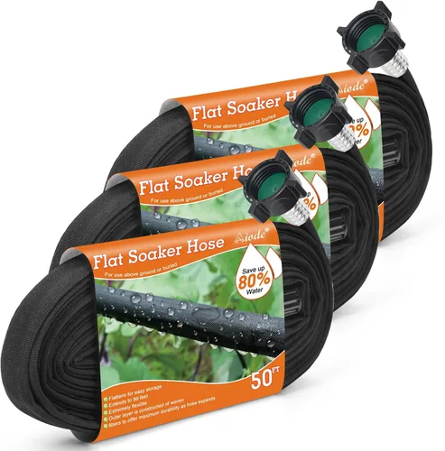 Miniatura 12 de AIODE Manguera de remojo plana de 10 pies para camas de jardín, manguera de goteo resistente, ahorra un 80% de agua para árboles vegetales (10 pies)