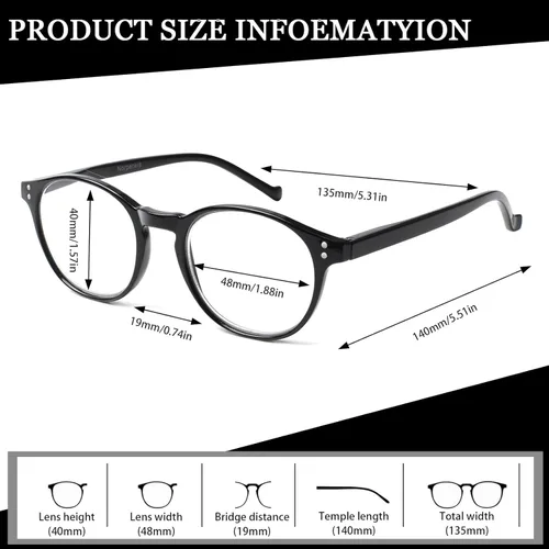 Miniatura 2 de NORPERWIS 5 pares de anteojos de lectura, ajuste estándar, con bisagra de resorte, lentes para hombres y mujeres, Mediana