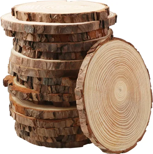 FSWCCK 17 piezas de rebanadas de madera sin terminar para centros de mesa, 5.1-5.5 pulgadas, discos naturales redondos con corteza de árbol,