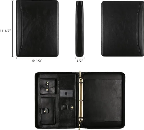 Miniatura 2 de DUKE&COW Cartera de cuero con carpeta de 3 anillos, folio ejecutivo personalizado, carpeta de cuero grabada, regalo personalizado para hombres