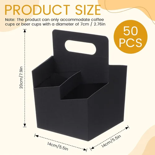 Miniatura 2 de Jetec 50 piezas Portador de bebidas de 4 tazas con asa, portador de cerveza de cartón kraft, portavasos desechable para bebidas calientes o frías