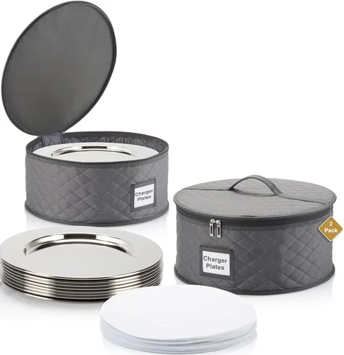 Miniatura 12 de Paquete de 2 cajas de almacenamiento de platos pequeños de 6 pulgadas, contenedor de almacenamiento de China, apilable con interior acolchado
