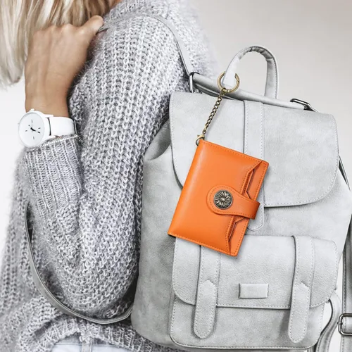 Miniatura 8 de Travelambo Rfid Wallet - Cartera de cuero para mujer Naranja Moda
