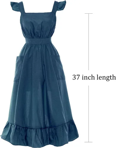 Miniatura 4 de Vibsion Delantal vintage con volantes para mujer, delantales de cocina de jardín con espalda cruzada Azul