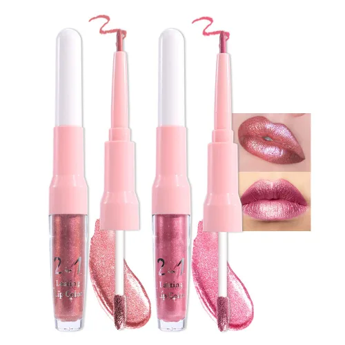 Miniatura 11 de evpct Juego de delineador de labios y lápiz labial metálico rosa claro, para mujeres, de larga duración, impermeable, 24 unidades, color rosa claro