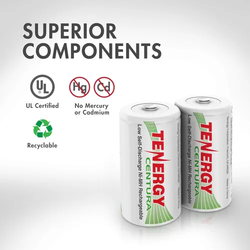 Miniatura 6 de Tenergy Centura NiMH Baterías recargables C, batería C de 4000 mAh, batería de celda C de baja autodescarga, batería precargada de tamaño C, paquete