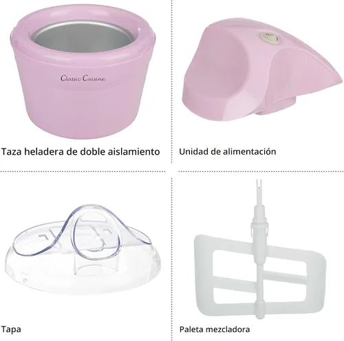 Miniatura 5 de Classic Cuisine - Máquina de helados de 1 cuarto de galón para sorbete, helado, yogur congelado y más, electrodomésticos de cocina y accesorios Rosa