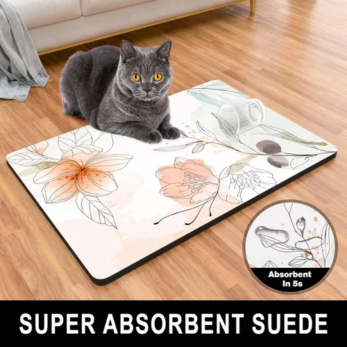 Miniatura 3 de Tapete para Comida de Perros, 12" x 19" Tapete Absorbente para Tazones de Perros y Gatos para Comida y Agua, Linda Alfombra Antideslizante de Goma