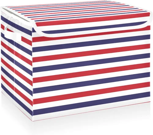 Miniatura 15 de CaTaKu Grandes Canastas de Almacenamiento de Tela con Tapas, Cajas de Almacenamiento Rojas con Bandera Americana de Camiones con Asas para Organizar