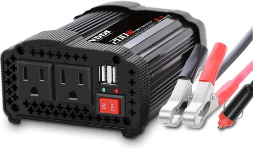 NDDI 200W Inversor de corriente para automóvil 12V DC a 110V AC con adaptador de cargador USB rápido de 3.1A de doble puerto (Negro)