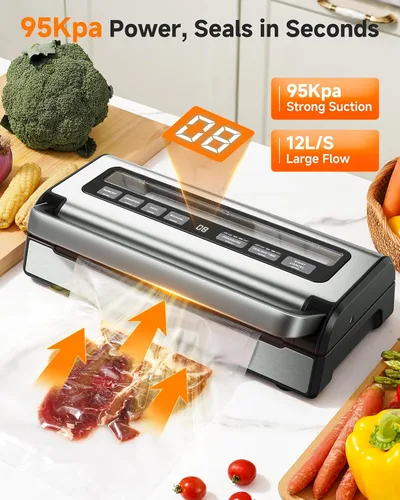 Miniatura 2 de Sellador al vacío automático de 95 KPa, sellador de alimentos 9 en 1 para alimentos secos/húmedos/líquidos, doble sellado térmico y bomba, incluye