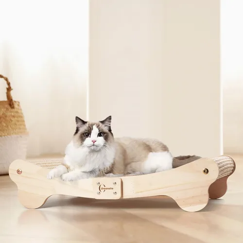 Miniatura 8 de Cama rascador de sisal para gatos, poste rascador extra grande para gatos con cama de escalada, tabla de rascar de madera con almohadilla de sisal