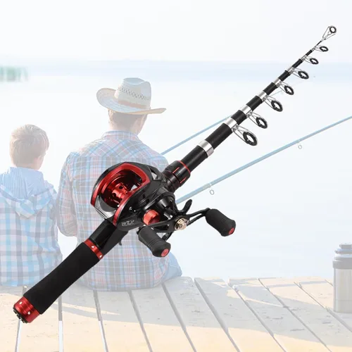 Miniatura 5 de LIXADA Combo de caña de pescar y carrete con señuelos de pesca para adultos, caña de pescar telescópica de 6.89 pies con carrete de cebo 18+1BB mano