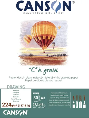 Miniatura 3 de Canson "C à Grain A3 - Bloc de papel blanco para dibujo y boceto, 30 hojas, textura de grano fino, pegado en un lado corto, ideal para artistas