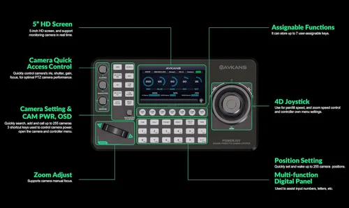 Miniatura 9 de Controlador de joystick de cámara PTZ AVKANS PowerJoy, controlador de teclado de cámara PTZ IP NDI con joystick 4D para transmisión en vivo