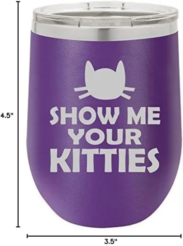 Vaso de vino de acero inoxidable con aislamiento al vacío de doble pared de 12 onzas, taza de viaje para café con tapa, Muéstrame tus gatitos Púrpura