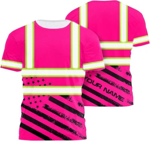 HiVis Custom Camisa de alta visibilidad de color con bandera de Estados Unidos para hombres y mujeres con nombre personalizado camiseta de seguridad