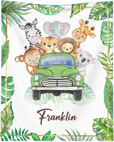 Miniatura 13 de Manta personalizada de animales bebés para niños y niñas, mantas personalizadas con nombre, manta ligera de franela suave para ropa de cama, sofá