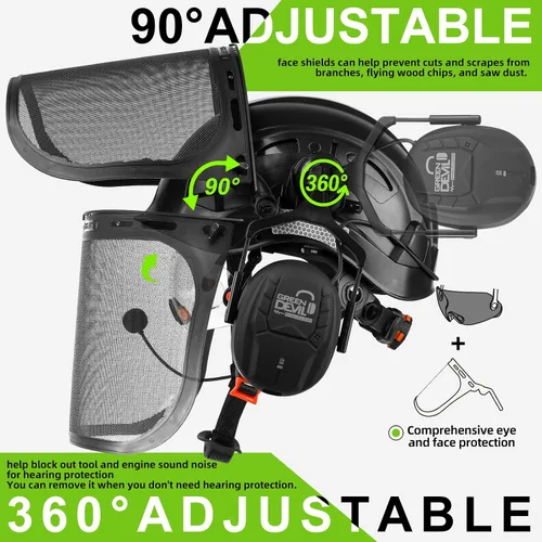 Miniatura 4 de Casco de seguridad para motosierra forestal GREEN DEVIL con orejeras Bluetooth Casco de arborista Casco duro con visera incorporada Protector facial