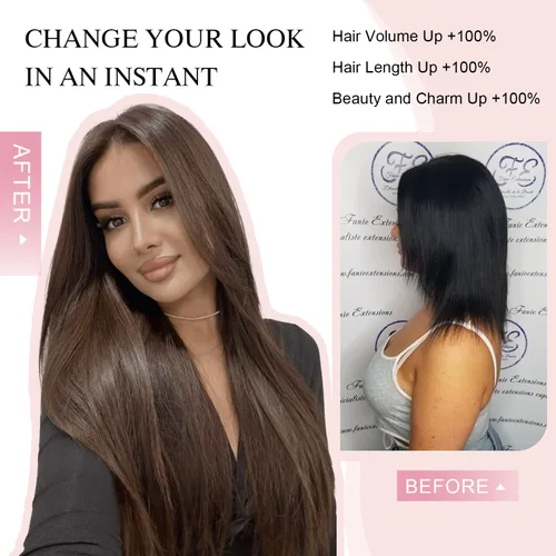 Miniatura 6 de Extensiones de cabello humano real con clip, color marrón oscuro #2, 14 pulgadas, 4.23 onzas, #2, extensiones de cabello humano virgen Remy 100% #2