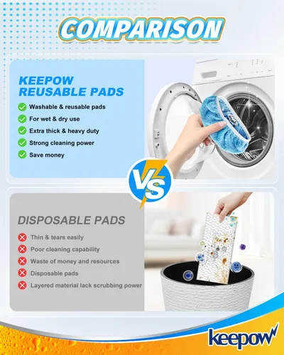 Miniatura 5 de KEEPOW Paños de barrido en seco reutilizables de microfibra compatibles con trapeador Swiffer, almohadillas lavables a máquina para trapeador