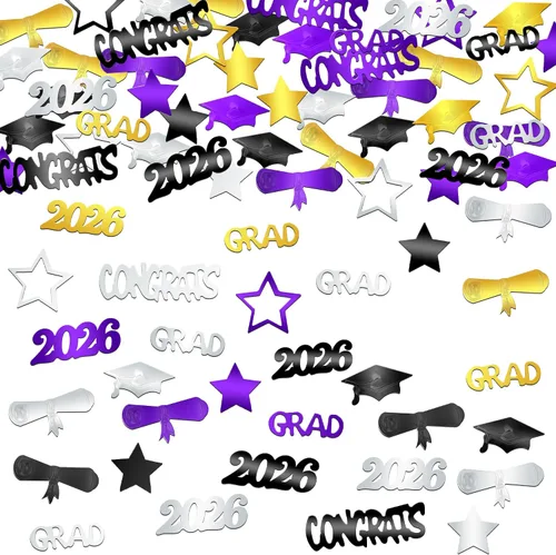 Decoraciones de graduación 2026 – Paquete de 1000 | Decoraciones de graduación moradas y doradas, confeti de graduación 2026 | Decoraciones de mesa