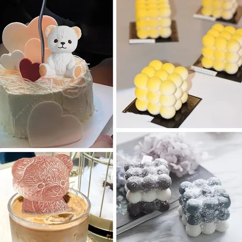 Miniatura 5 de Molde de silicona de oso de peluche 3D de burbujas y bolas superpuestas 3D con soportes para agujas de vela para decoración de mesa de jabón de vela