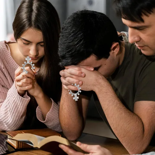 Miniatura 6 de Juego de 80 anillos de rosario de dedo de metal plateado a granel, rosarios de bolsillo para dedos, rosarios de bolsillo pequeño, cruz de bolsillo