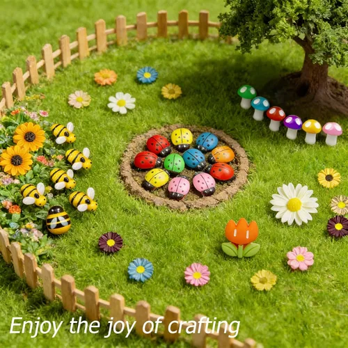 Miniatura 5 de 225 piezas de resina diminuta abeja de madera mariquita margarita flor decoración de hongos, adorno de abejorro, encanto de limo epoxi en miniatura