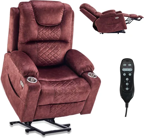Miniatura 11 de Silla reclinable eléctrica de gran tamaño para personas grandes y altas, silla reclinable eléctrica grande de 25 pulgadas con masaje y calefacción