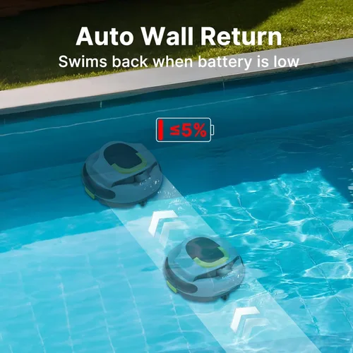 Miniatura 4 de POOLPURE Limpiador de piscina, batería de 5000 mAh, tiempo de funcionamiento de 100 minutos, cobertura de 1000 pies cuadrados, limpiador automático