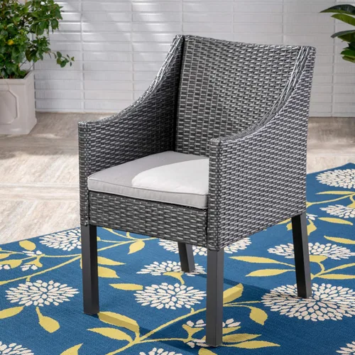 Miniatura 7 de Christopher Knight Home Shipp Outdoor - Juego de comedor de 5 piezas de madera y mimbre, acabado gris/plateado