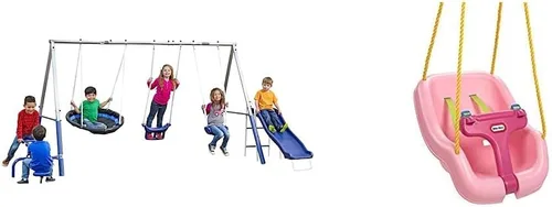 XDP Recreation Free N' Swing - Juego de columpios, color gris y Little Tikes Snug 'n Secure Pink Swing con correas ajustables, 2 en 1 para bebés y