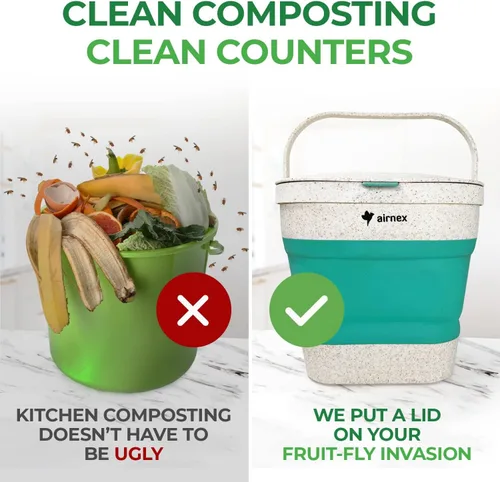 Miniatura 4 de AIRNEX Contenedor de Compost Pequeño Plegable con Tapa - Cubo de Compost de 1 Galón Caddy para Residuos de Alimentos Hecho de Paja de Trigo - Verde