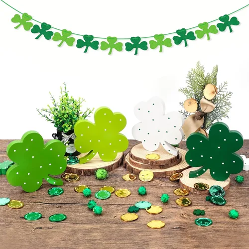 Miniatura 2 de Decoración del día de San Patricio, decoración de trébol de madera para mesa, bandeja escalonada, escritorio de oficina, decoración del día de San
