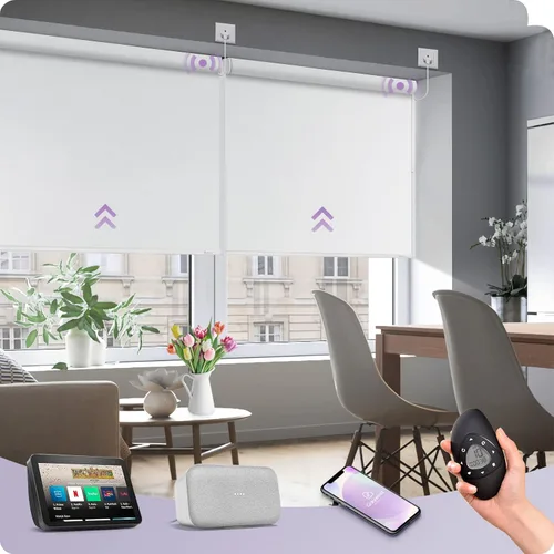 Miniatura 17 de Graywind Persiana enrollable motorizada funciona con Alexa Google, persianas inteligentes 100% opacas recargables con control remoto de motor