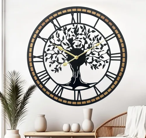 Miniatura 9 de Reloj de pared grande del Árbol de la Vida, relojes de pared grandes de metal modernos para sala de estar, reloj silencioso de 18 pulgadas operado