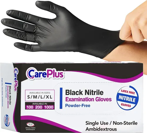 CARE PLUS Guantes de nitrilo para uso médico, sin polvo ni látex, negro/azul, S, M, L, XL - 100, 200, 1000