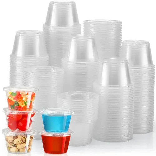 Miniatura 12 de VITEVER [130 Juegos - 1 Oz] Vasos para Shots de Gelatina, Recipientes Pequeños de Plástico con Tapas, Vasos Herméticos y Apilables para Porciones