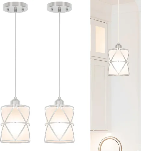 Miniatura 11 de DSMJFU - Paquete de 2 luces colgantes negras, iluminación colgante ajustable de vidrio transparente moderno para cocina, isla, dormitorio, baño