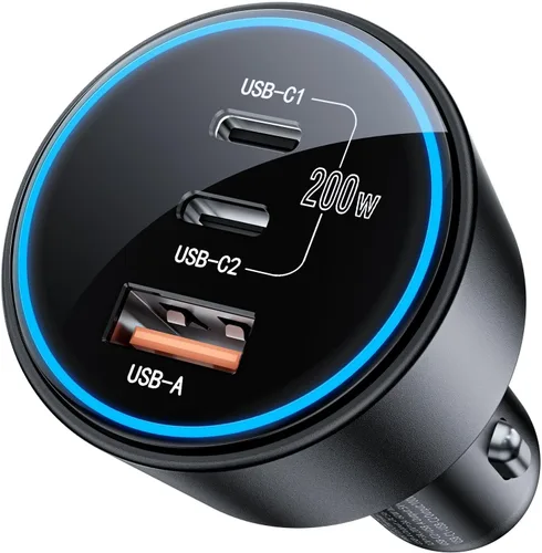 Cargador de coche USB C de carga rápida de 200 W, doble PD 100 W tipo C, adaptador de encendedor de cigarrillos PD3.0/QC4.0/PPS para iPhone