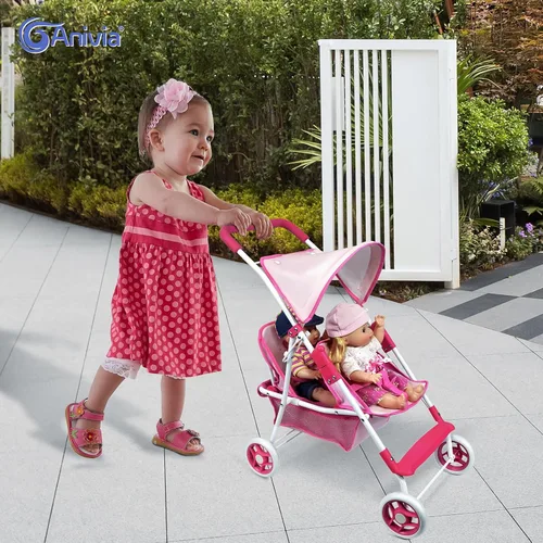Miniatura 6 de Colección de muñecas Anivia, cochecito de muñeca con diseño de corazón, regalos para niños pequeños y niñas, cochecito de muñeca plegable