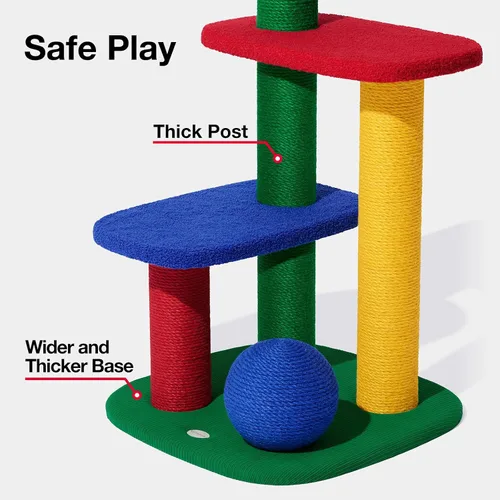 Miniatura 7 de VETRESKA Torre para gatos de varios niveles de 38.6 pulgadas, árbol para gatos con plataforma, postes rascadores de sisal y bola para rascar, centro