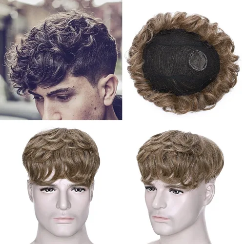 Miniatura 9 de SEGO Men's Toupee Human Hair Topper for Women With Short Hair 150% Density 16x19cm Mono Base 100% Human Hair 4 Inch Short Curly Hairpiece