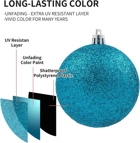 Miniatura 4 de LANGXUN 36 piezas de esferas de decoración de árbol de Navidad azul ácido, bolas de Navidad, decoración de Navidad 2025, adornos de Navidad