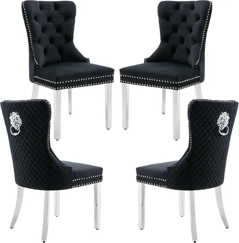 Miniatura 14 de Juego de 2 sillas de comedor de terciopelo, sillas de comedor tapizadas, sillas modernas de mediados de siglo con respaldo capitoné de enrejado
