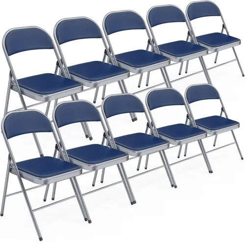 Miniatura 13 de Bonnlo Silla Plegable con Cómodo Cojín Acolchado y Respaldo, Sillas Plegables Portátiles para Exterior, Eventos de Oficina, Bodas, Cuero Pu, 4 Negras