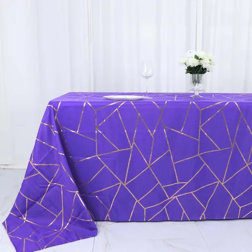 Miniatura 16 de Efavormart - Mantel redondo de poliéster de 120 pulgadas con patrón geométrico dorado Morado